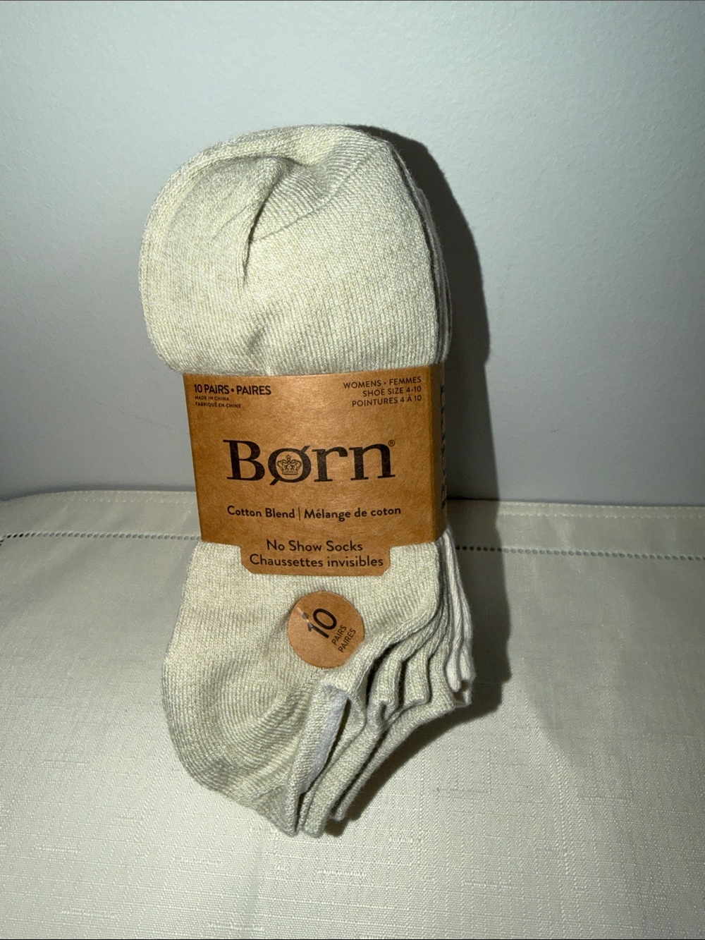 BORN Earth Tones Ivory Brown Green US W 4-10 Super Soft Quarter Socks 10 pack